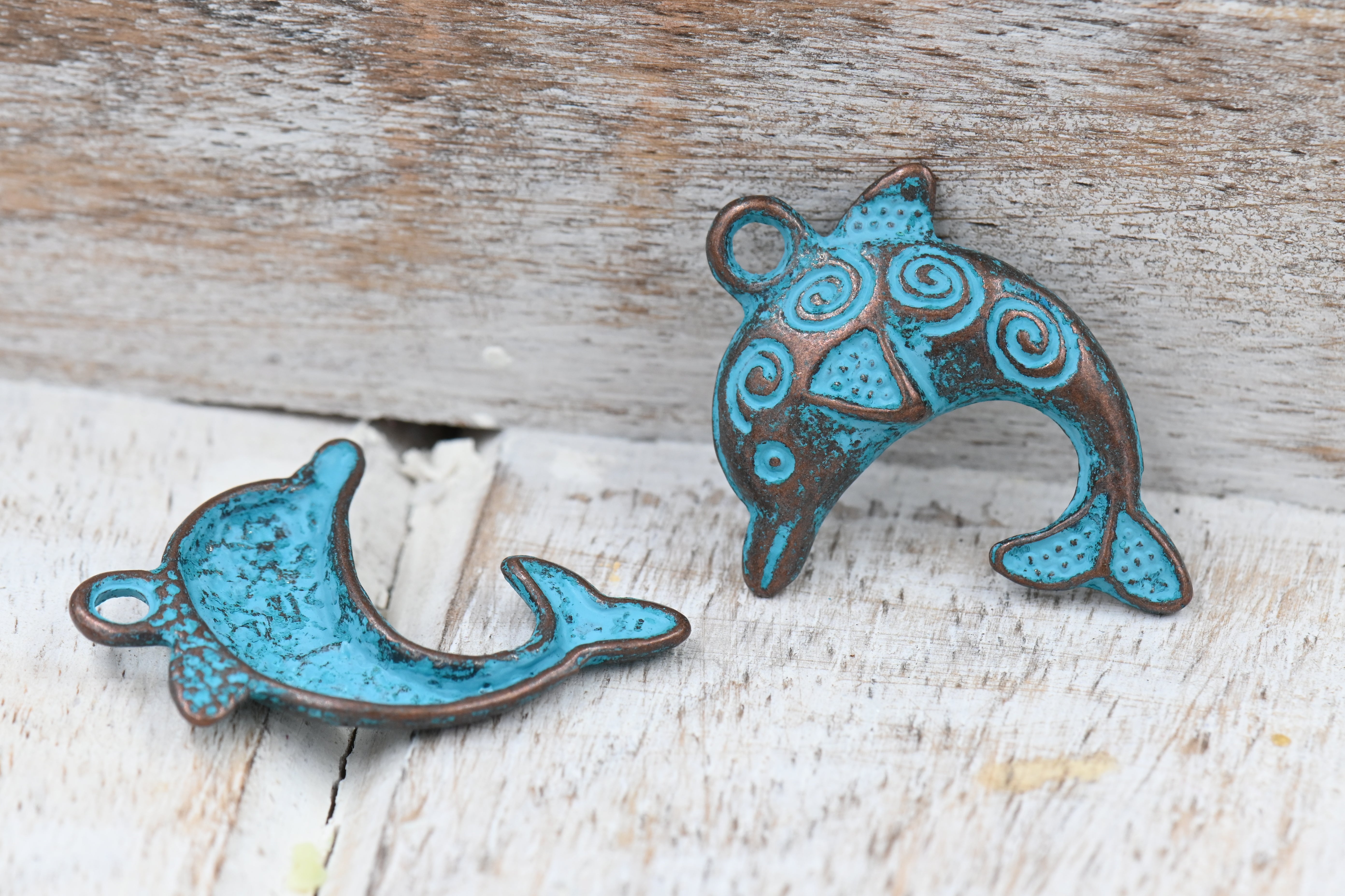 Antique Copper Blue Dolphin Charm, 10pc