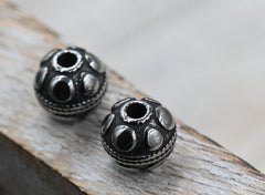 304 Stainless Steel Beads, 2pc Round, Antique Silver, 9x8.5mm