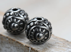 304 Stainless Steel Beads, Round with Sun, Antique Silver, 11.5x12.5mm, 2pc