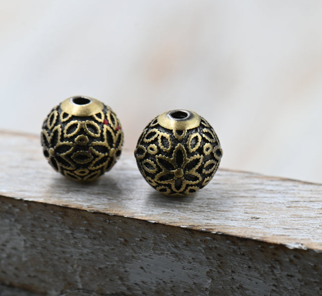 Tibetan Style Brass Beads, 10mm Round, Antique Bronze, 2pc Main Image