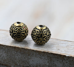 Tibetan Style Brass Beads, 10mm Round, Antique Bronze, 2pc