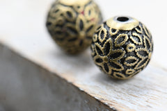 Tibetan Style Brass Beads, 10mm Round, Antique Bronze, 2pc