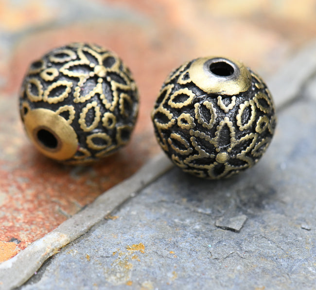 Tibetan Style Brass Beads, 10mm Round, Antique Bronze Hover Image