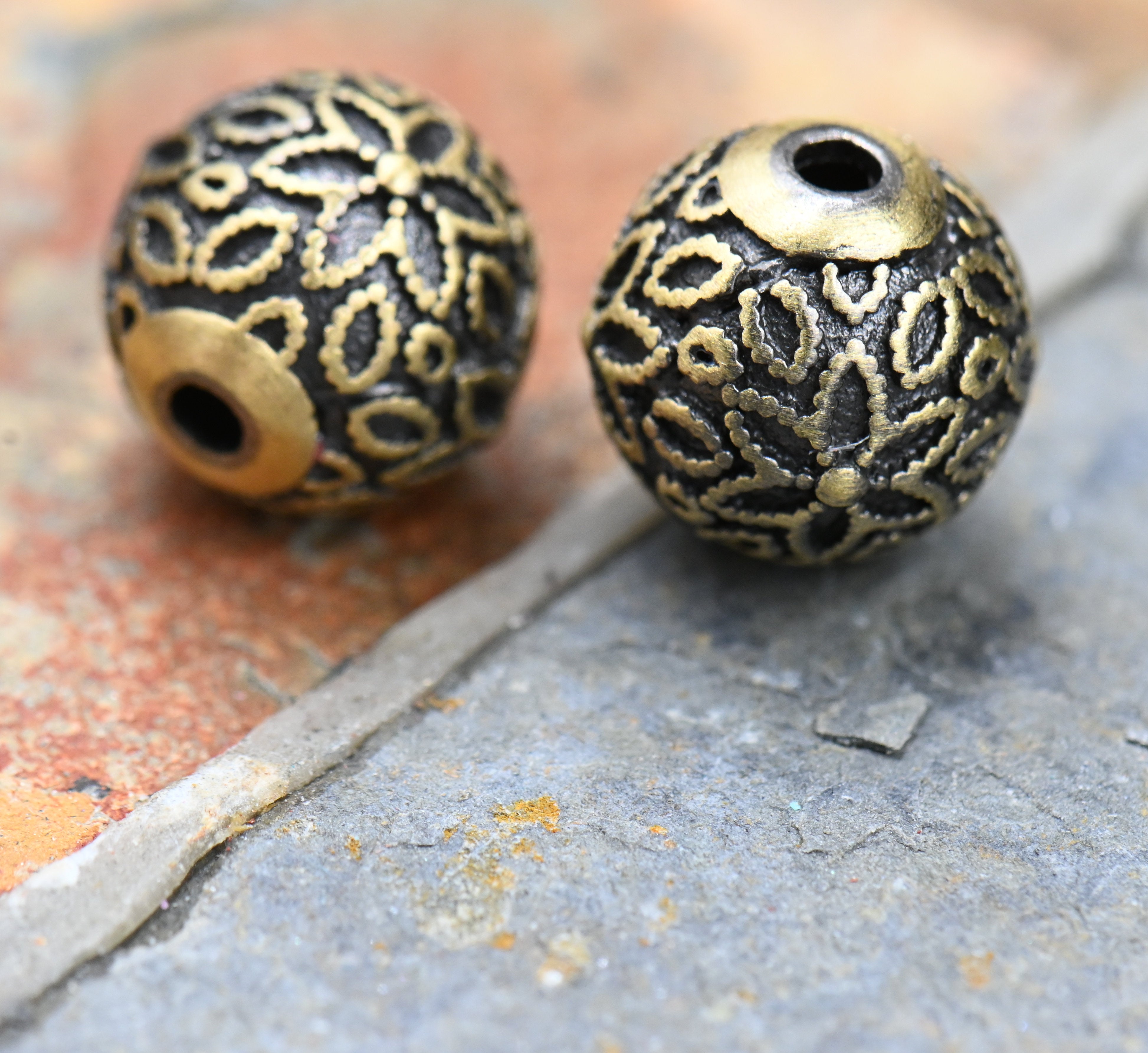 Tibetan Style Brass Beads, 10mm Round, Antique Bronze