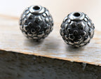304 Stainless Steel Beads, 1pc, Round with Star Pattern, Antique Silver, 9.5x9mm