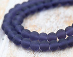Smoky Plum Purple Frosted Matte Cultured Sea Glass 6mm Round Beads, 14.75" Strand