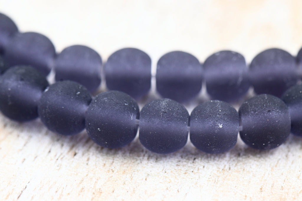 Smoky Plum Purple Frosted Matte Cultured Sea Glass 6mm Round Beads, 14.75" Strand