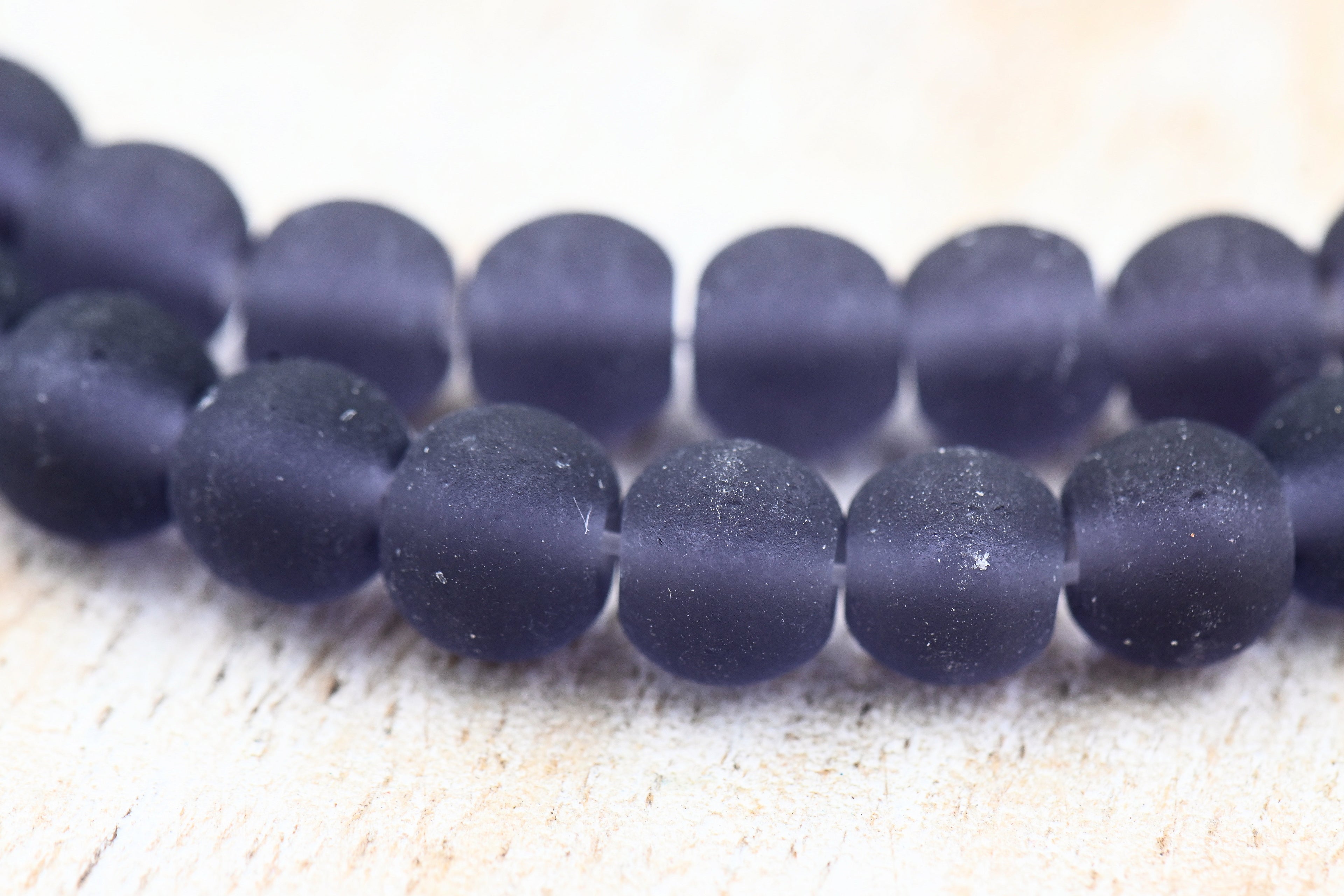 Smoky Plum Purple Frosted Matte Cultured Sea Glass 6mm Round Beads, 14.75" Strand