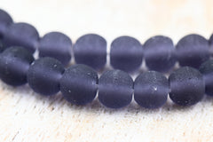 Purple Frosted Matte Cultured Sea Glass 6mm Round Beads, 14.75" Strand