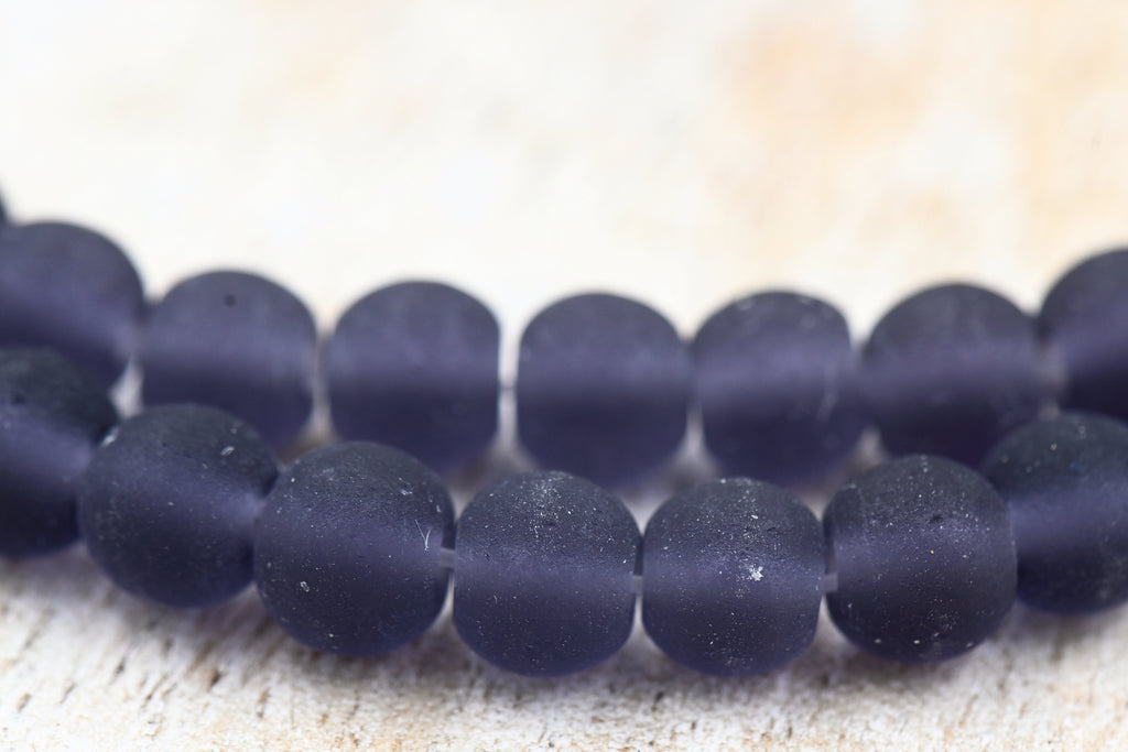 Smoky Plum Purple Frosted Matte Cultured Sea Glass 6mm Round Beads, 14.75" Strand