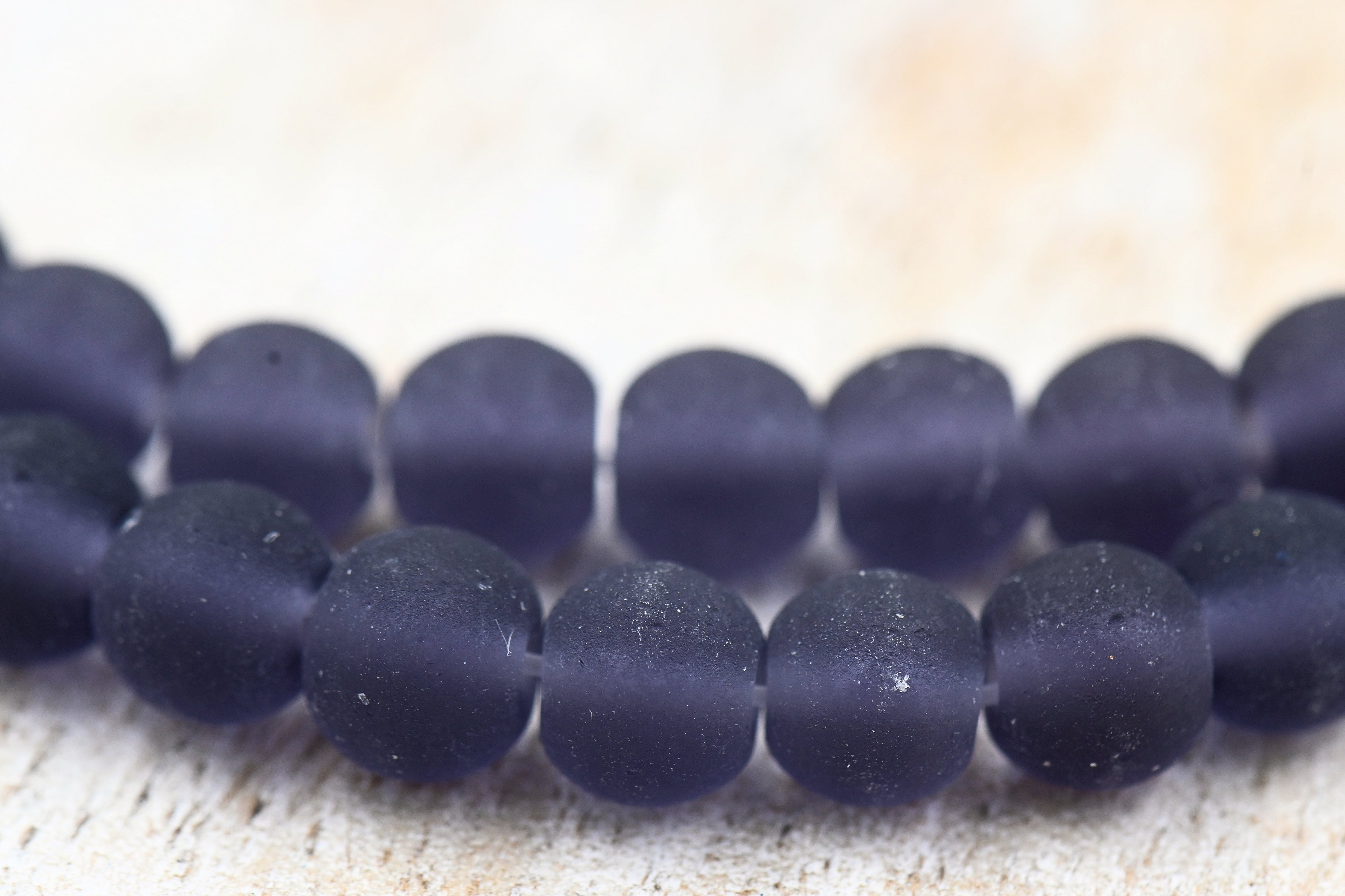 Smoky Plum Purple Frosted Matte Cultured Sea Glass 6mm Round Beads, 14.75" Strand