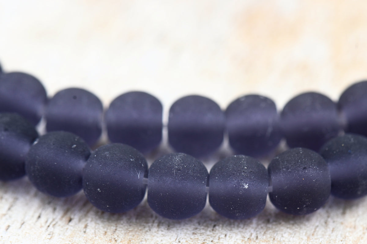 Purple Frosted Matte Cultured Sea Glass 6mm Round Beads, 14.75" Strand