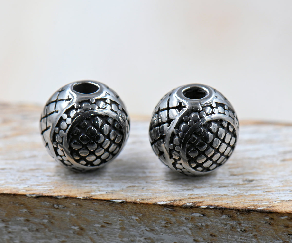 304 Stainless Steel Beads, 2pc, Round, Antique Silver, 7.5~8x8mm