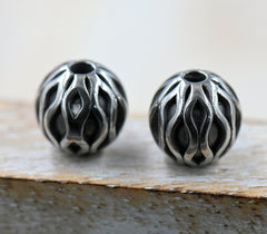 Stainless Steel Beads, 1PC, Round, Antique Silver, 9.5mm