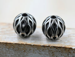 Stainless Steel Beads, 2PC, Round, Antique Silver, 9.5mm