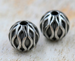 Stainless Steel Beads, 2PC, Round, Antique Silver, 9.5mm