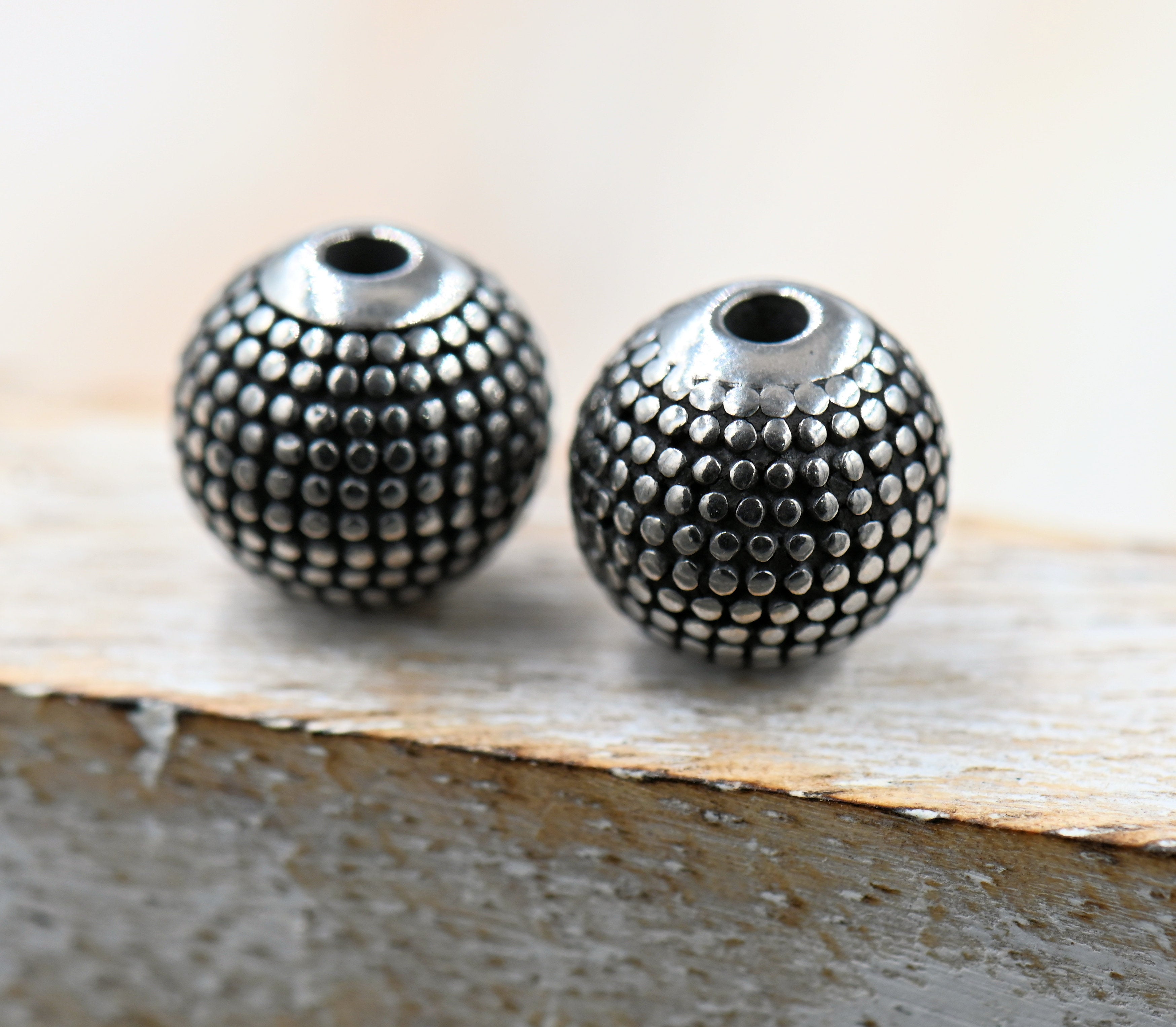 304 Stainless Steel Beads, 2PC, Round, Antique Silver, 9.5mm