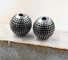 304 Stainless Steel Beads, 2PC, Round, Antique Silver, 9.5mm