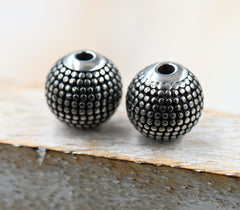 304 Stainless Steel Beads, 2PC, Round, Antique Silver, 9.5mm