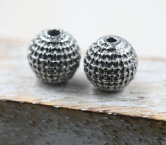 Stainless Steel Beads, 2pc, Round, Antique Silver, 7.5mm