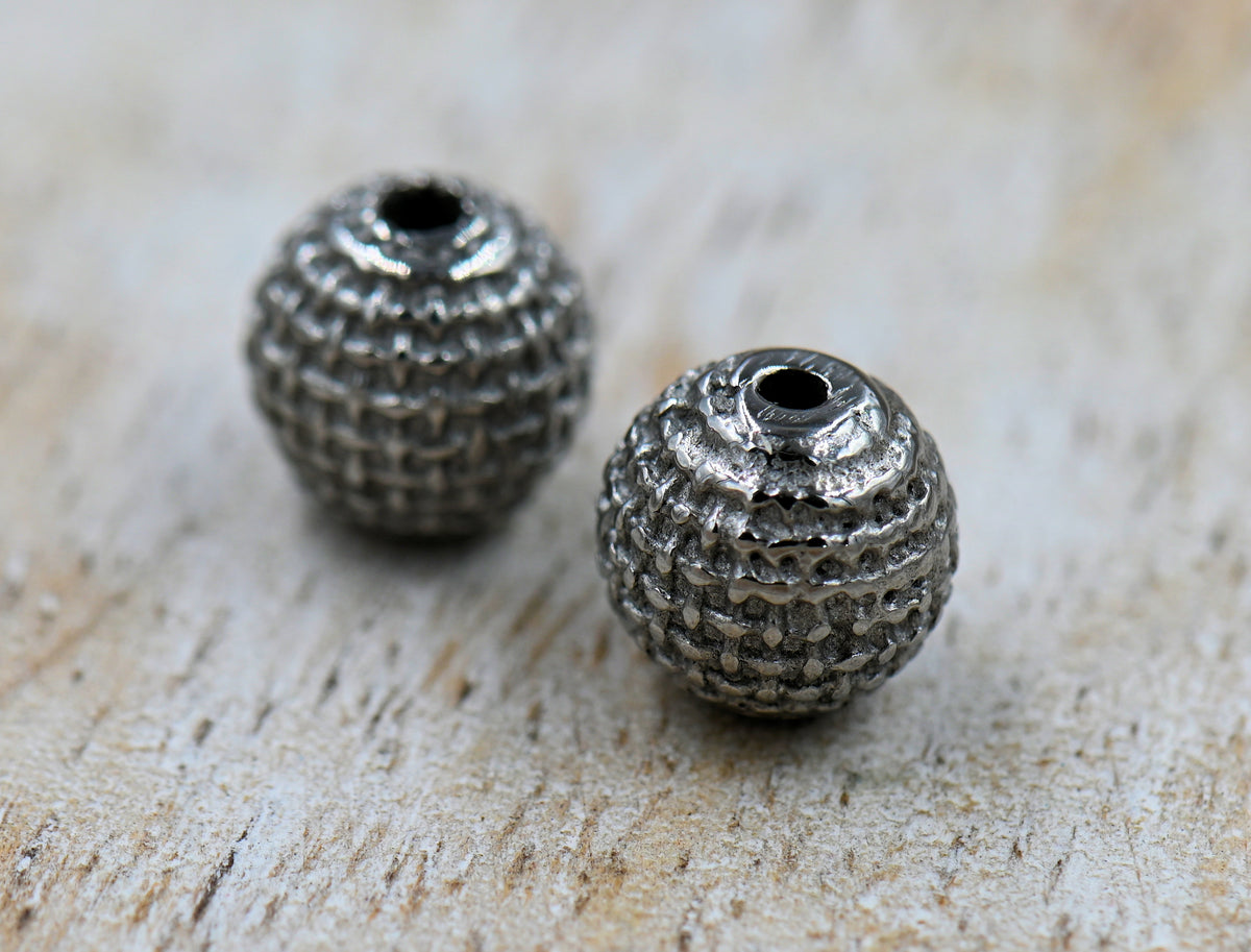 Stainless Steel Beads, 2pc, Round, Antique Silver, 7.5mm