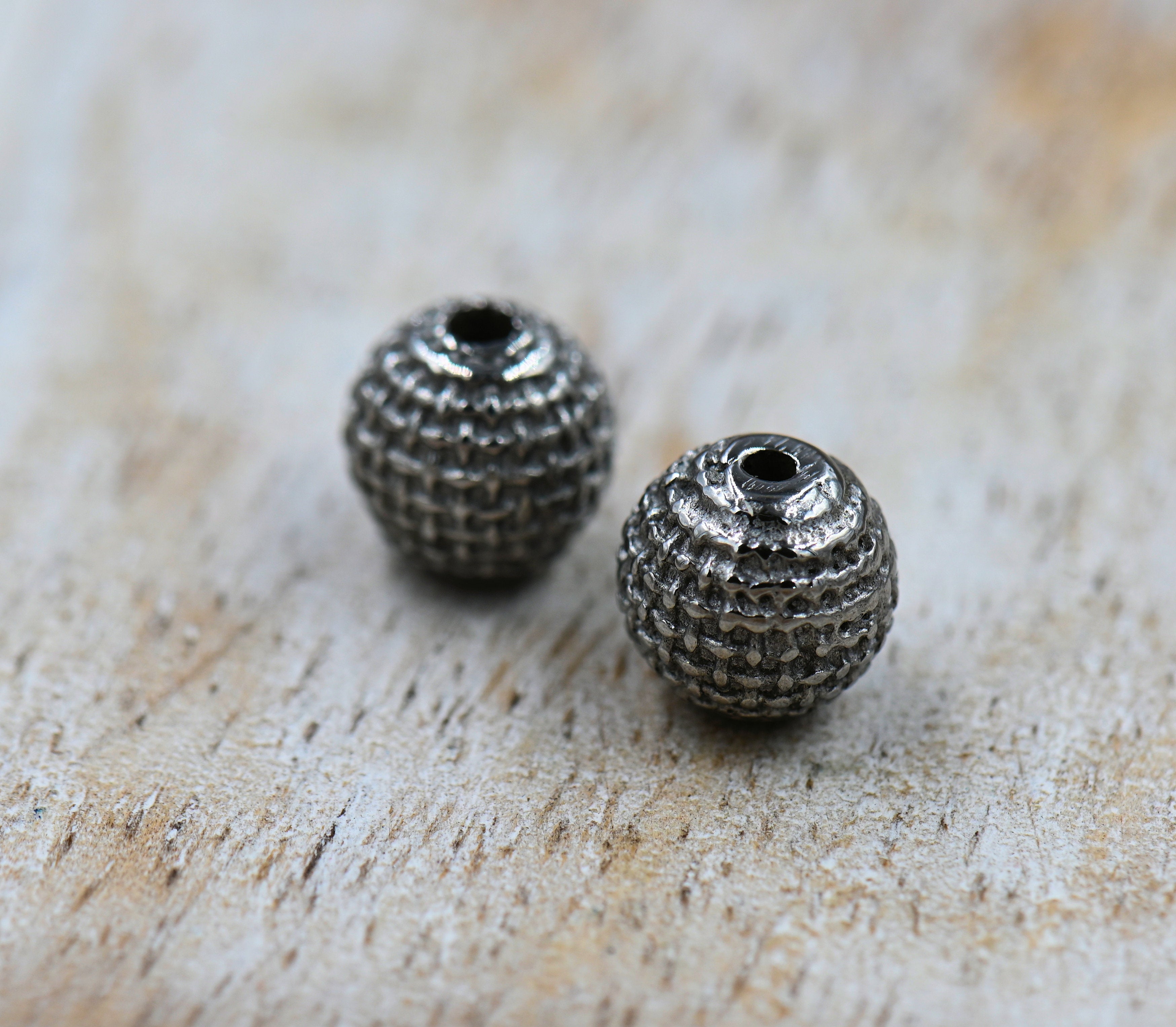 Stainless Steel Beads, 2pc, Round, Antique Silver, 7.5mm