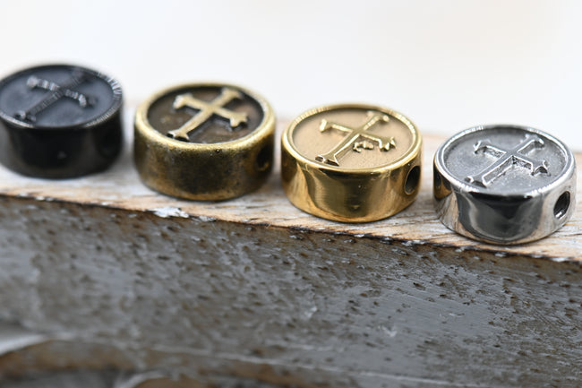 304 Stainless Steel Beads, Flat Round with Cross, 10.5mm, 1PC Main Image