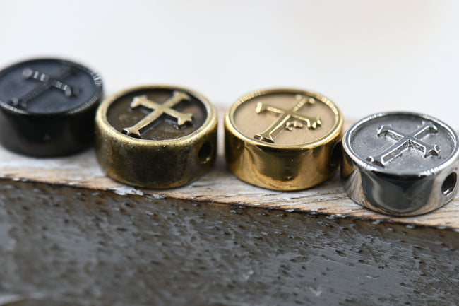 304 Stainless Steel Beads, Flat Round with Cross, 10.5mm, 2PC Hover Image