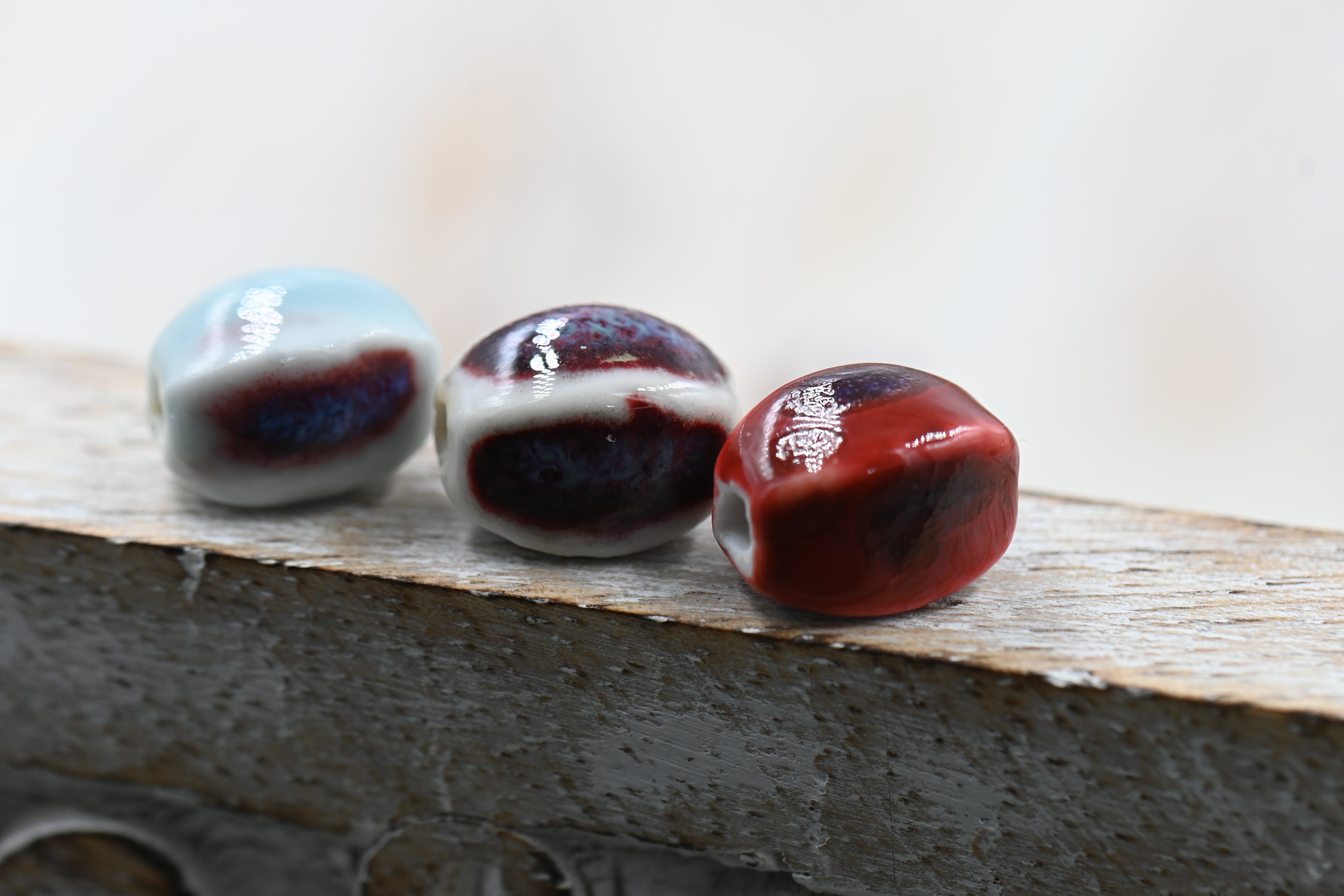 Handmade Porcelain Beads, Antique Glazed Porcelain, Oval