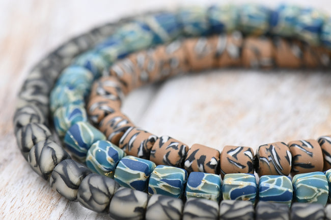 TWO STRANDS Handmade Polymer Clay Beads Strand, Column Hover Image