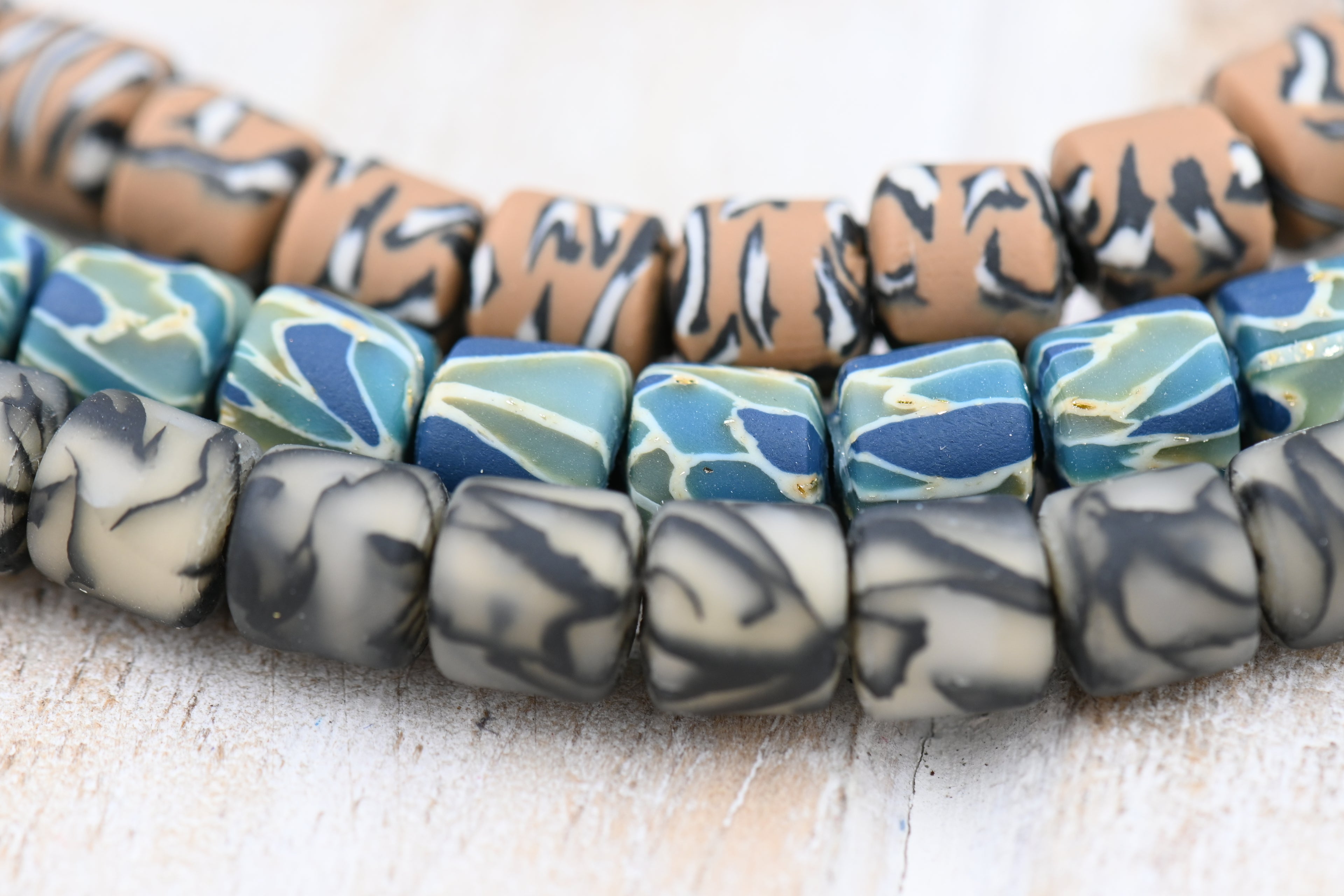 TWO STRANDS Handmade Polymer Clay Beads Strand, Column
