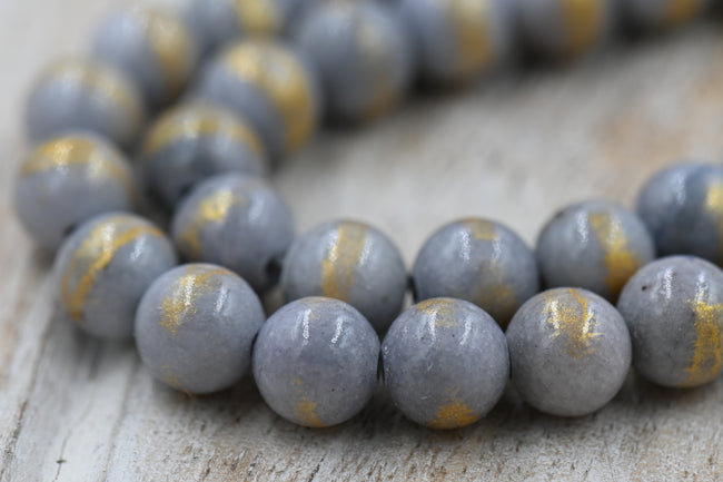 Gray Gold Dust Jade 4mm, 6mm, 8mm, 10mm Round Beads -15 inch strand Main Image