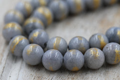 Gray Gold Dust Jade 4mm, 6mm, 8mm, 10mm Round Beads -15 inch strand