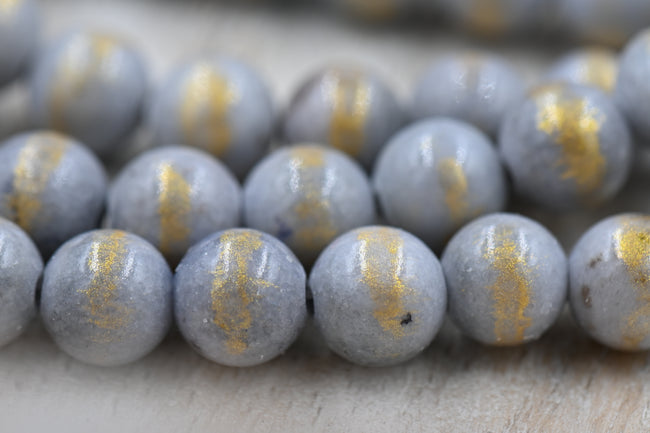 Gray Gold Dust Jade 4mm, 6mm, 8mm, 10mm Round Beads -15 inch strand Hover Image