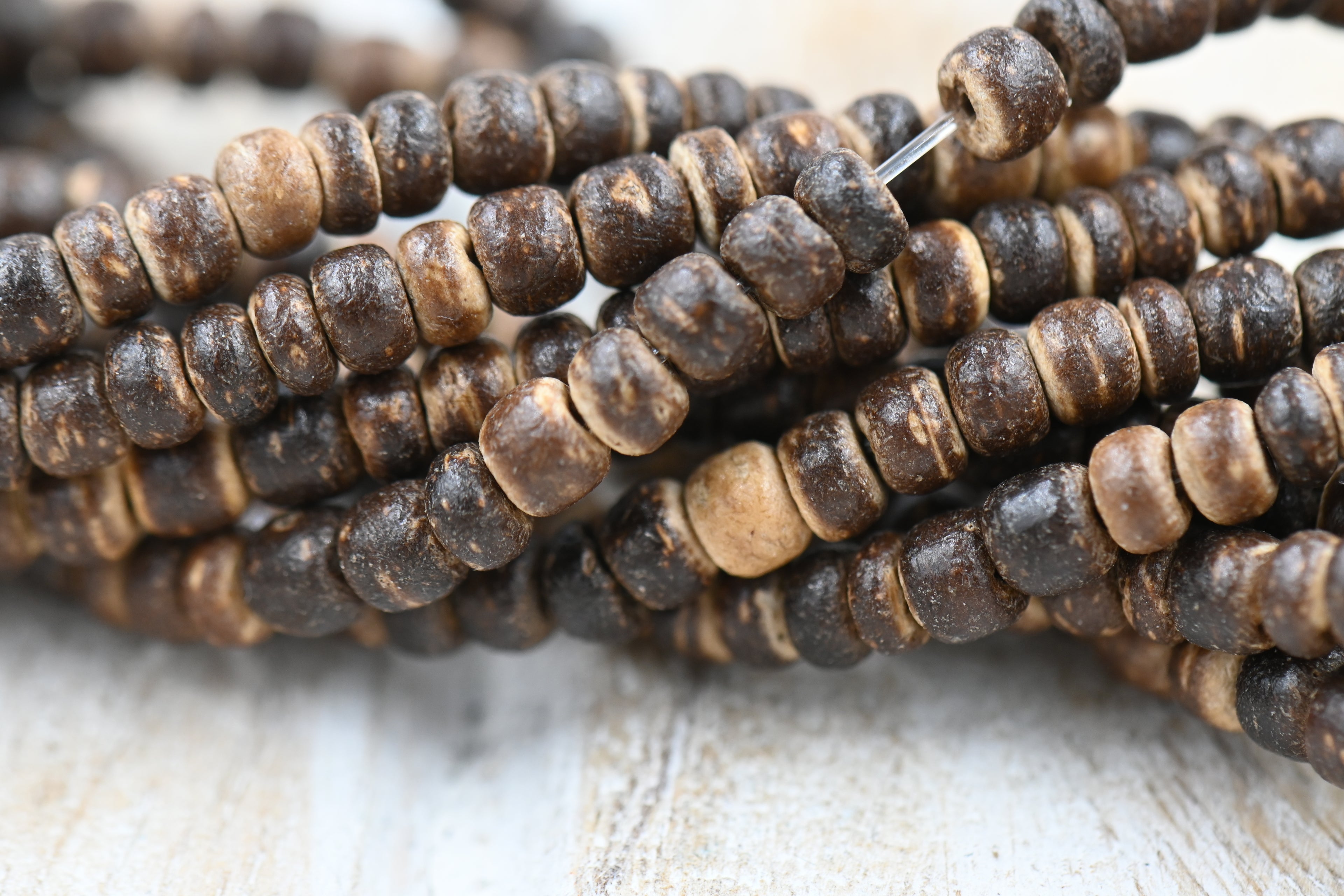 TWO STRANDS Natural Coconut Rondelle Bead Strands, 3.5x2~3.5mm