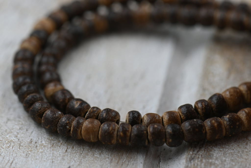 TWO STRANDS Natural Coconut Rondelle Bead Strands, 3.5x2~3.5mm