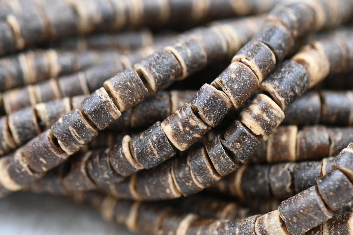 TWO STRANDS  Natural Coconut Column Bead Strands, Camel, 3.5x2~5mm