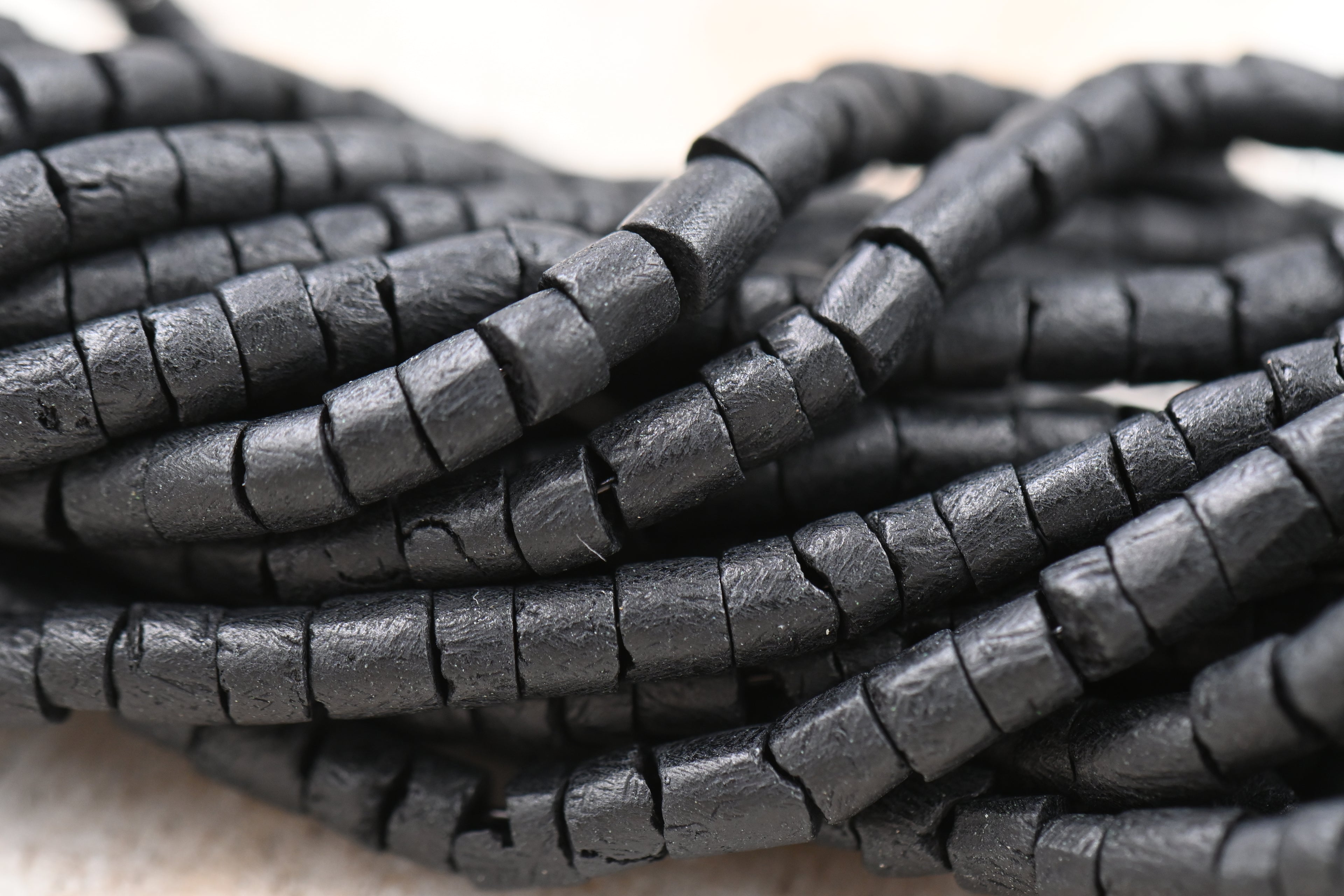 TWO STRANDS Natural Coconut Column Bead Strands, Black, 3.5x2~4mm