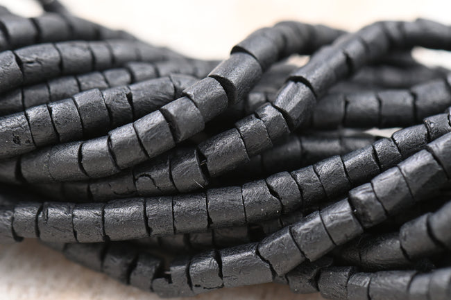 TWO STRANDS Natural Coconut Column Bead Strands, Black, 3.5x2~4mm Hover Image