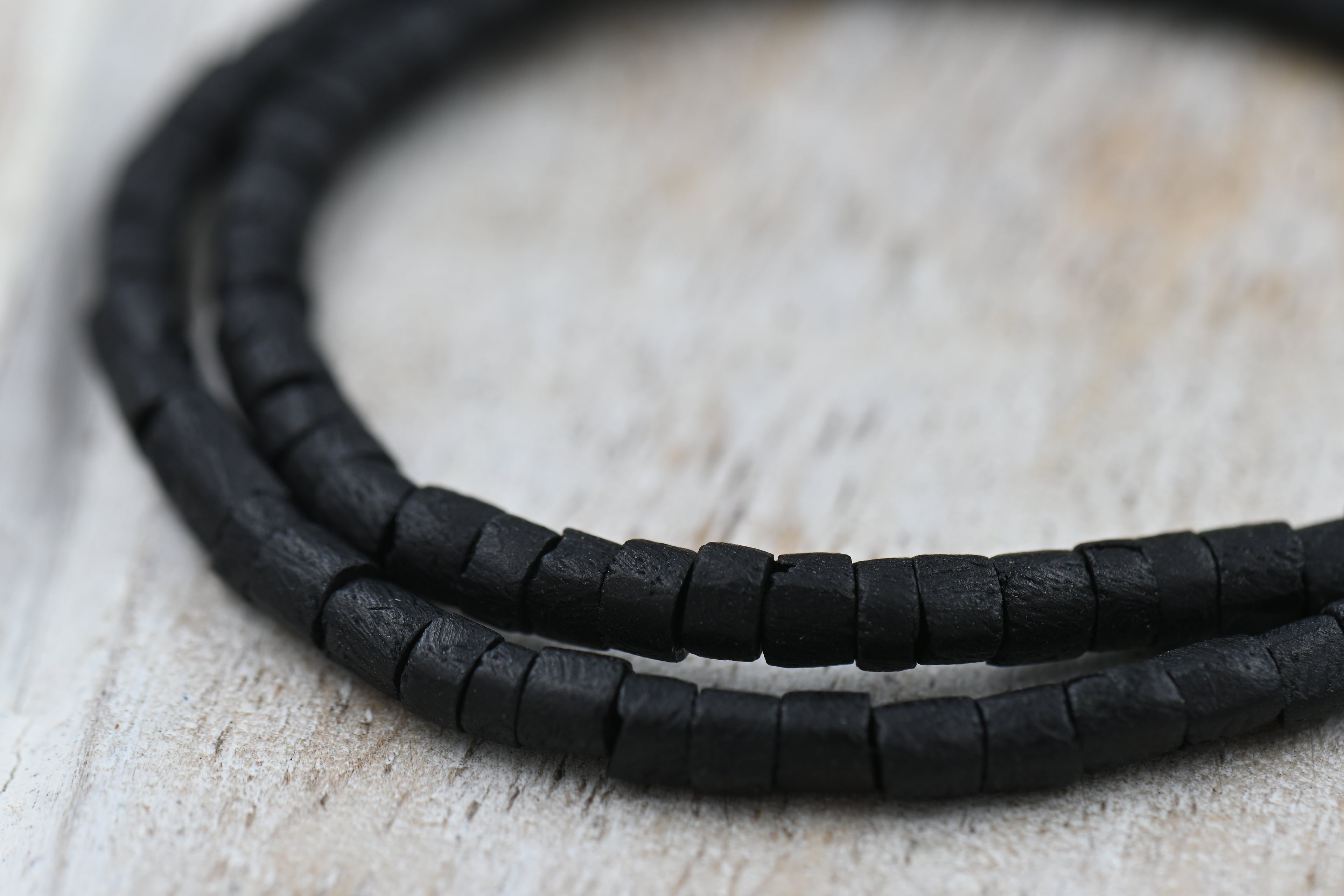TWO STRANDS Natural Coconut Column Bead Strands, Black, 3.5x2~4mm