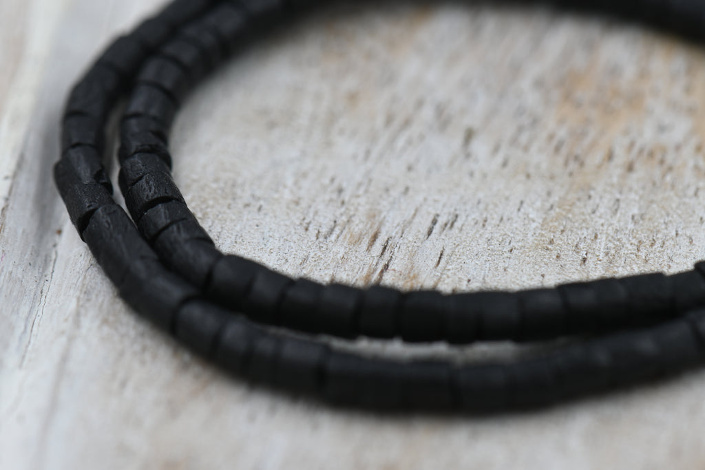 TWO STRANDS Natural Coconut Column Bead Strands, Black, 3.5x2~4mm