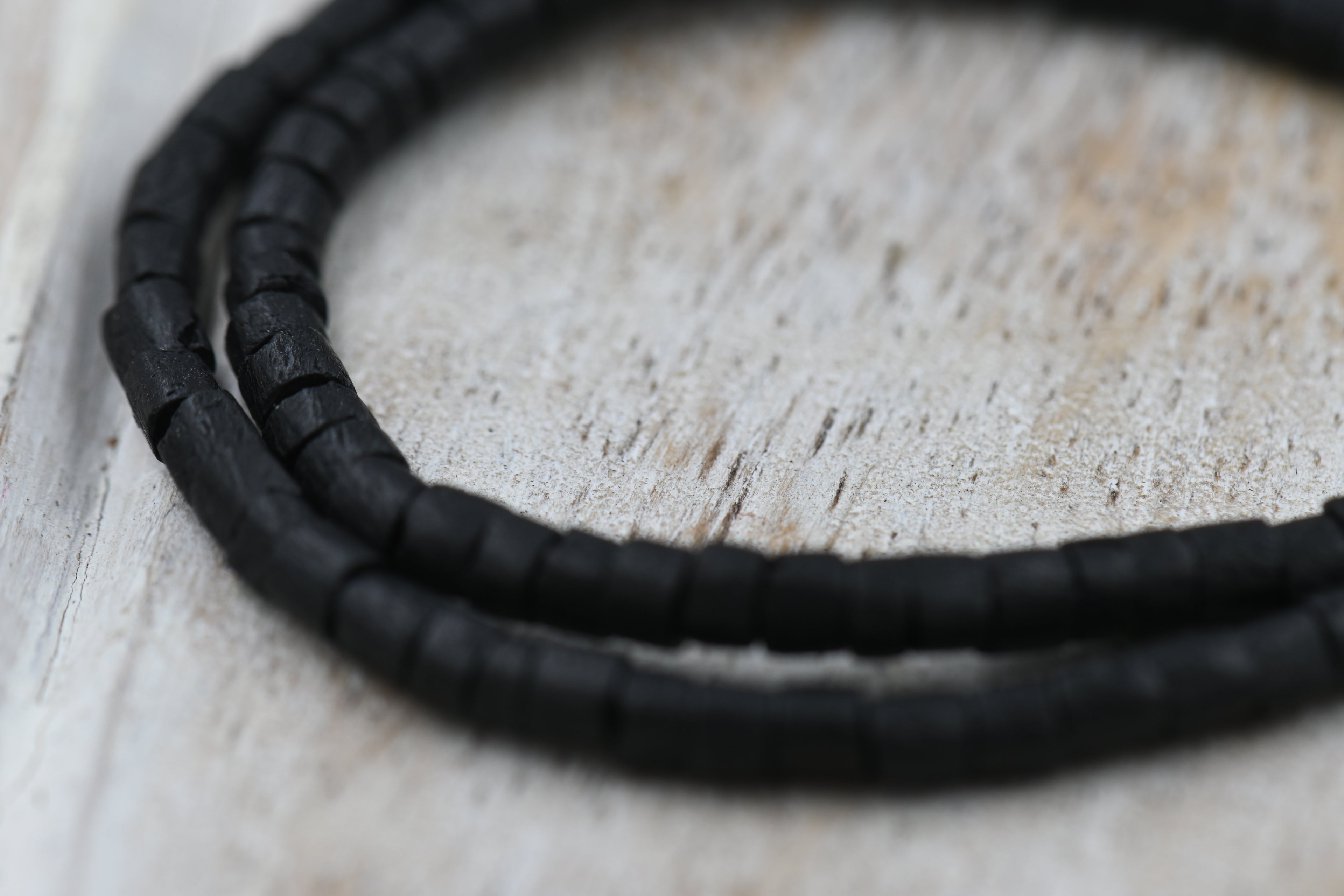 TWO STRANDS Natural Coconut Column Bead Strands, Black, 3.5x2~4mm