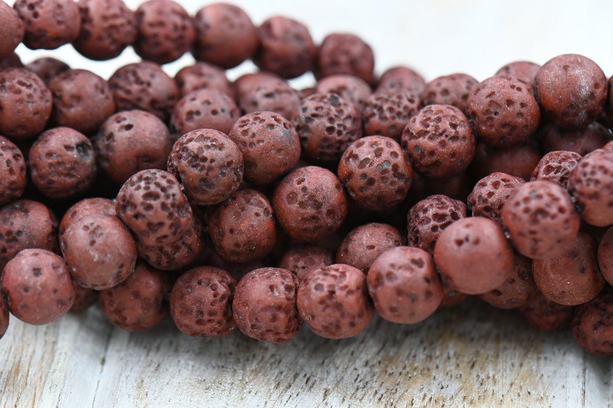 TWO STRANDS 8mm Lava Rock Beads Strands, Dyed, Round, Coconut Brown