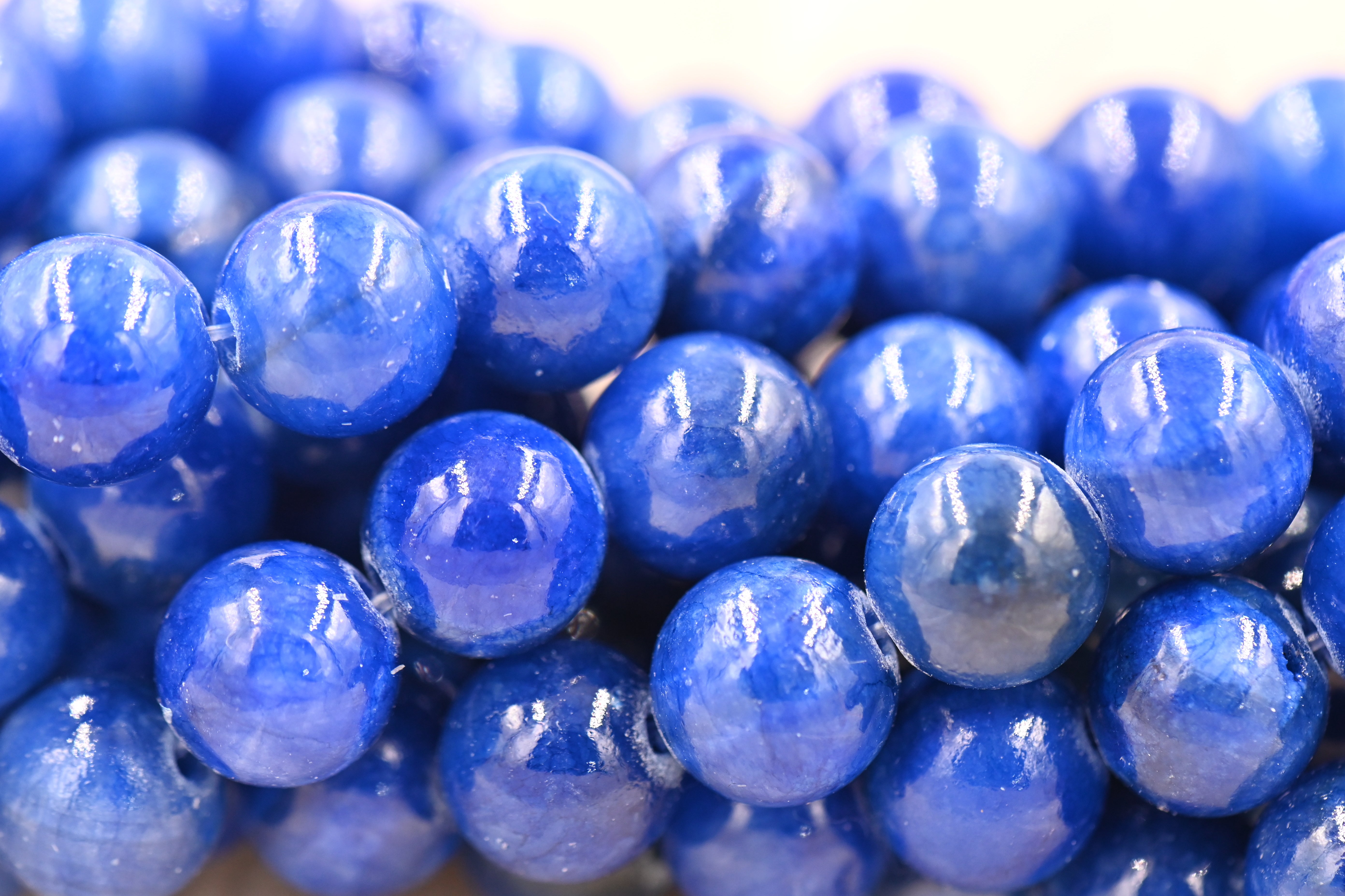 TWO STRANDS 8mm Natural Yellow Jade Beads Strands, Round, Dyed, Dark Blue