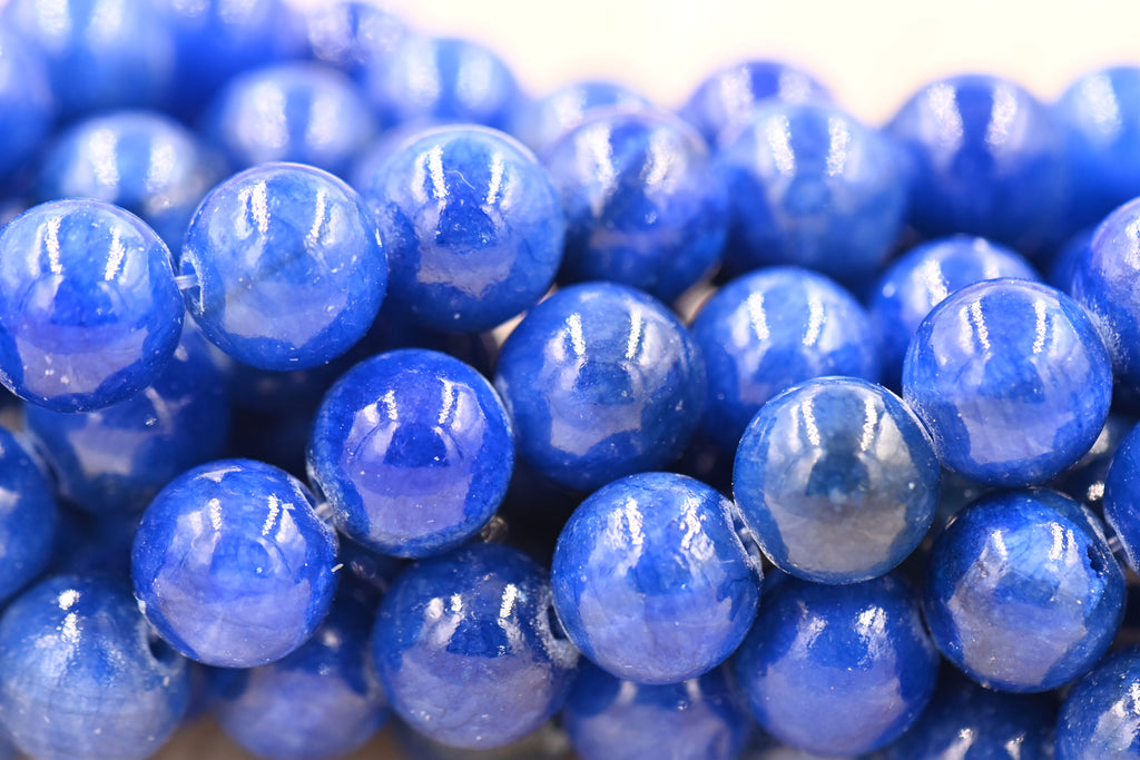 8mm Natural Yellow Jade Beads Strands, Round, Dyed, Dark Blue