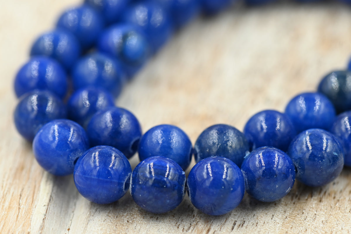 TWO STRANDS 8mm Natural Yellow Jade Beads Strands, Round, Dyed, Dark Blue