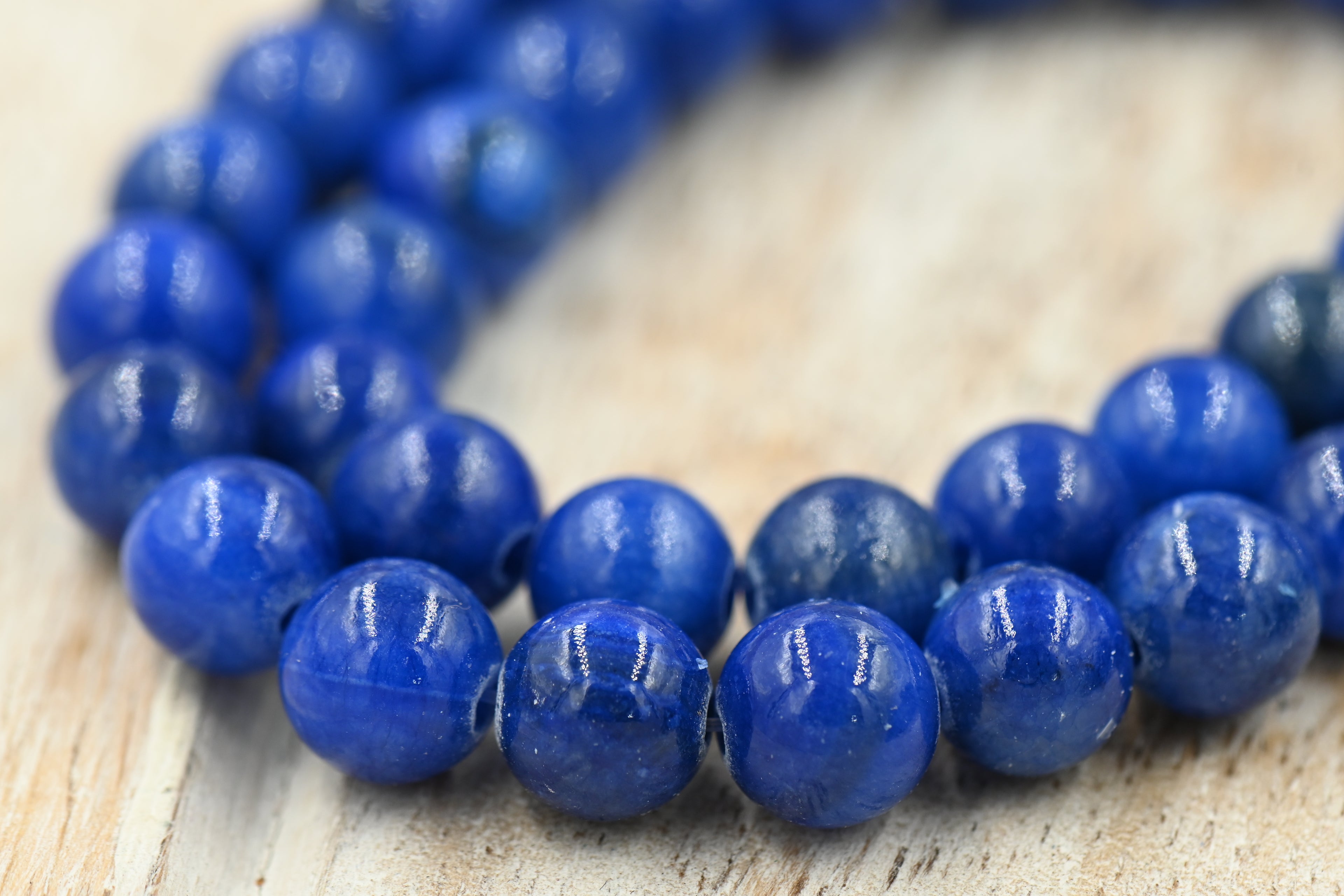 8mm Natural Yellow Jade Beads Strands, Round, Dyed, Dark Blue