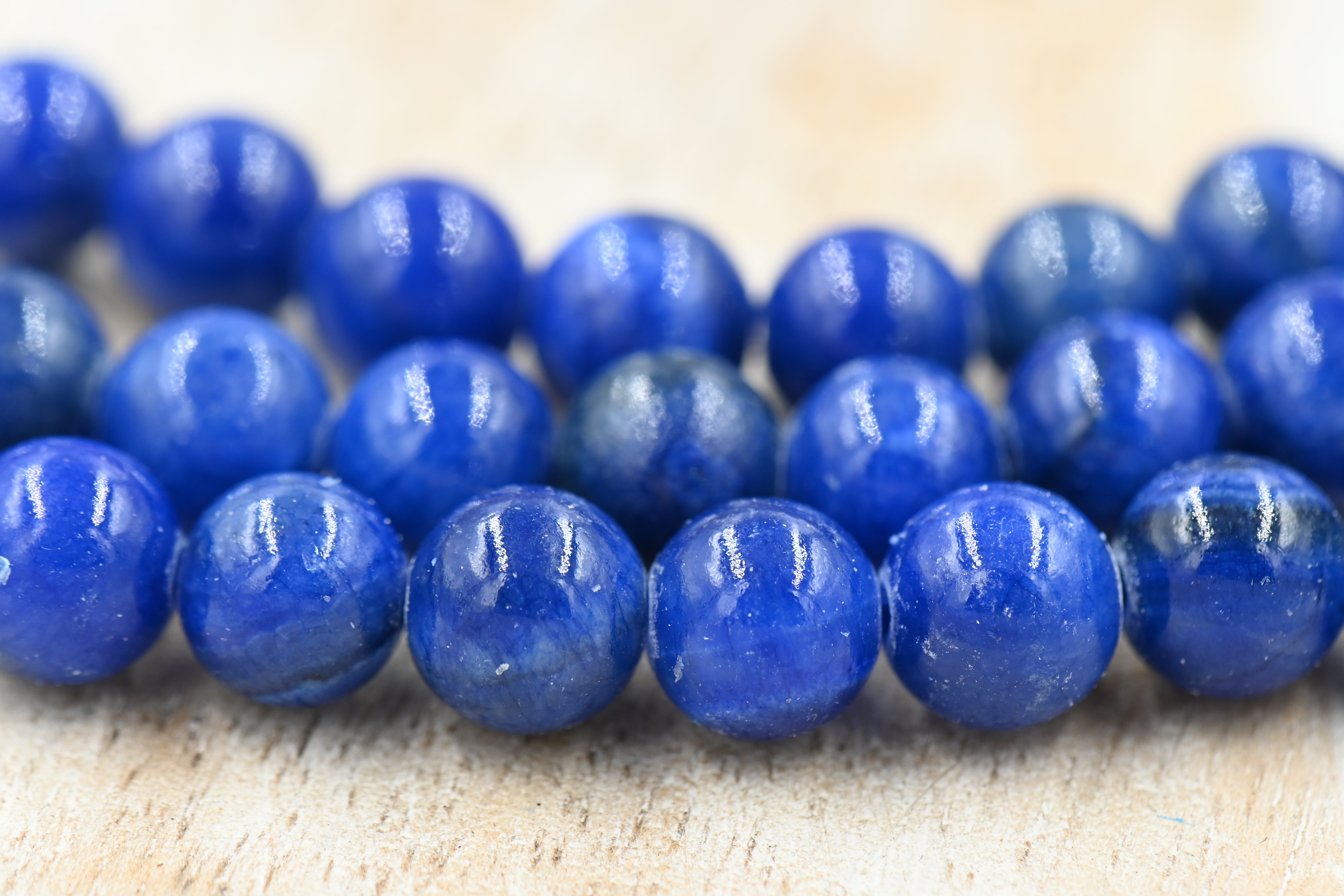 TWO STRANDS 8mm Natural Yellow Jade Beads Strands, Round, Dyed, Dark Blue