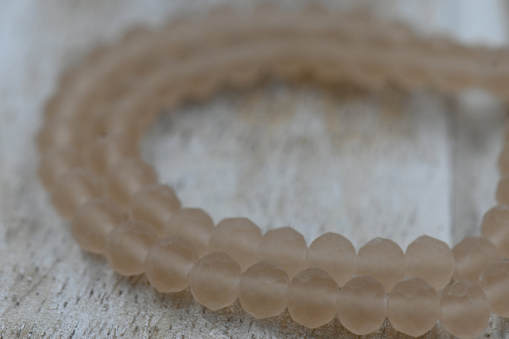 Transparent Glass Beads Strands, 100pc Faceted, Frosted, Rondelle, Camel