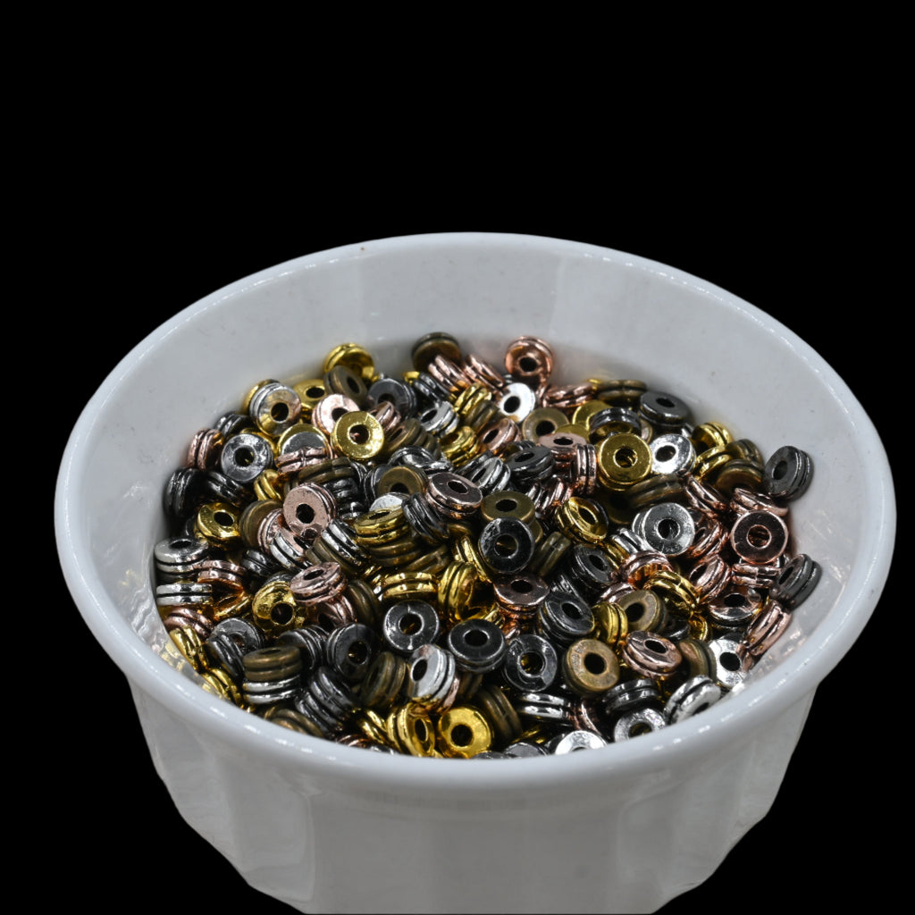 Tibetan Style Alloy Spacer Beads, 100pc Flat Round, Mixed Color, 6x2.5mm